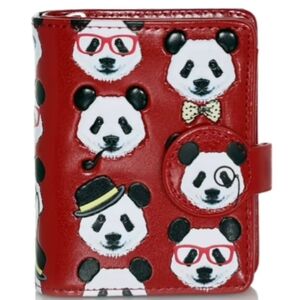 SHAGWEAR  Wallet Premium Vegan Leather Panda Repeat Pattern Red Purse Clutch Bag